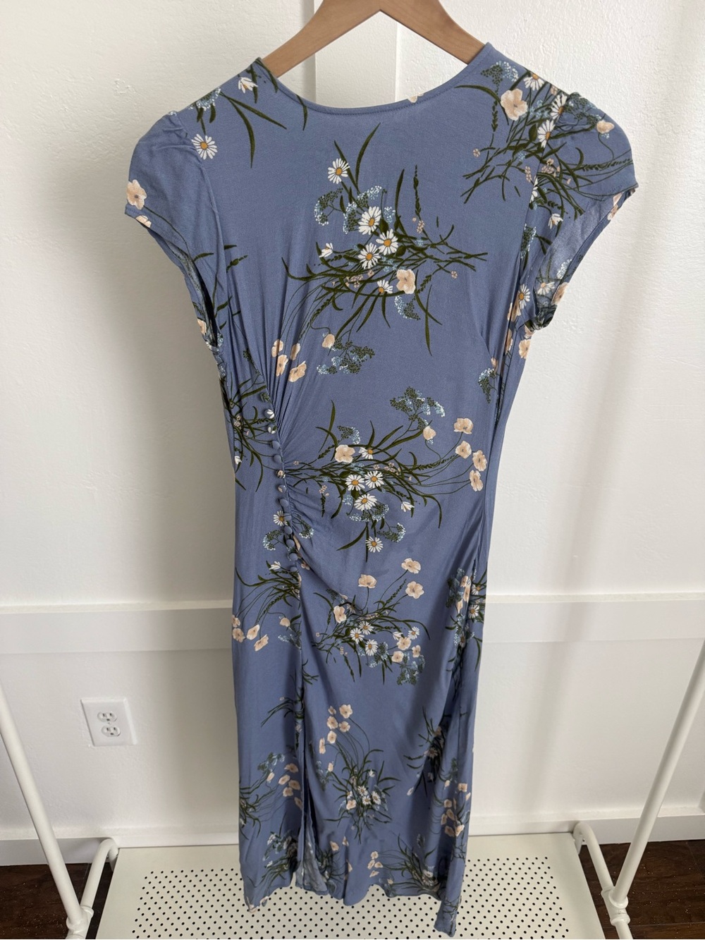 Reformation Blue Floral Short Sleeve Midi Dress